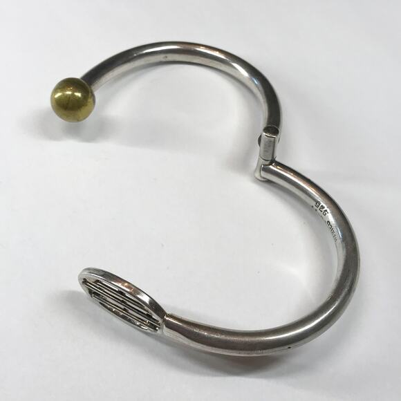 VTG Taxco TD 77 Sterling Silver Mixed Metal Bypass Bangle Bracelet Cuff Clamper - Picture 8 of 8